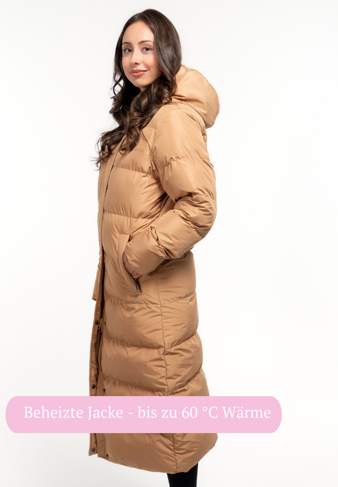 Veluna - beheizte Jacke super lang sand