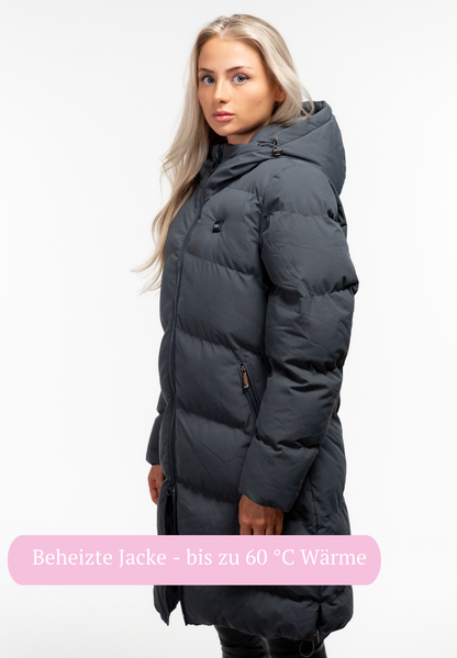 Veluna - beheizte Jacke lang grau