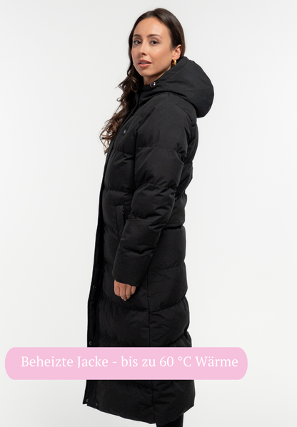 Veluna - beheizte Jacke super lang schwarz