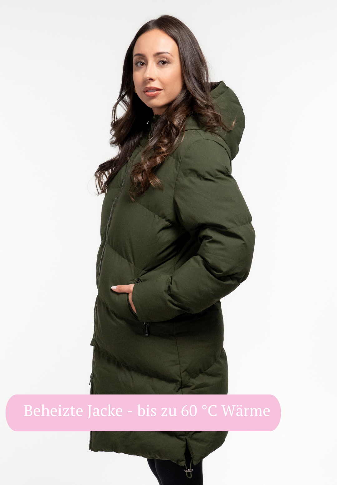 Veluna - beheizte Jacke lang olive grün
