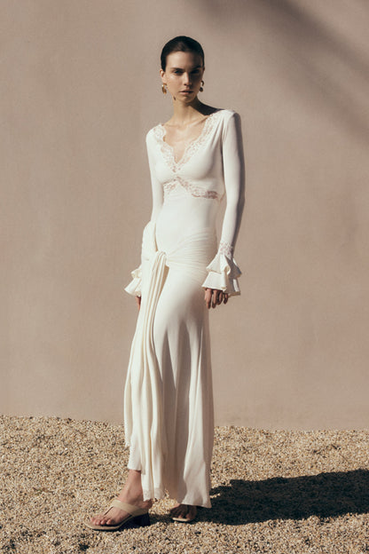 Electra Slinky Lace Maxi Dress - Ivory