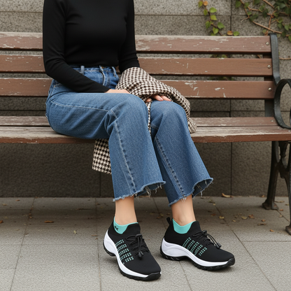 Ambulo Orthopädische Schuhe Strickstoff - Grün Schwarz