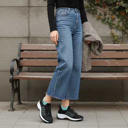 Ambulo Orthopädische Schuhe Strickstoff - Grün Schwarz